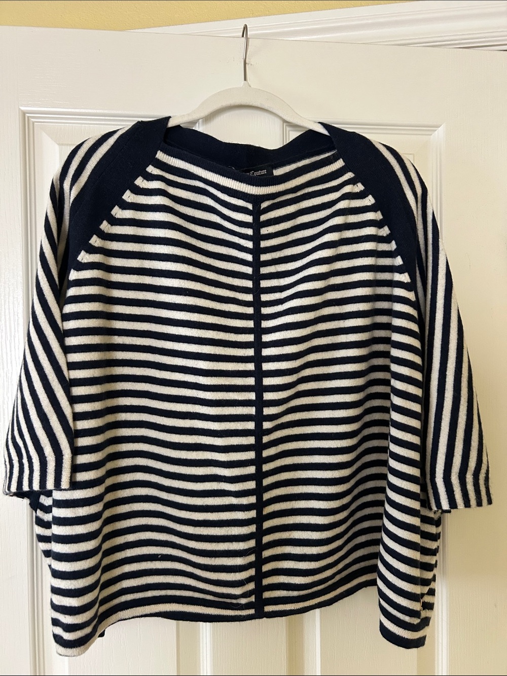 Juicy Couture Cashmere Navy and Cream Striped Crewneck Sweater